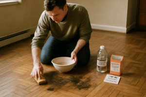 Astuce de grand-mère pour nettoyer un parquet : vinaigre blanc et chiffon doux pour un bois propre naturellement