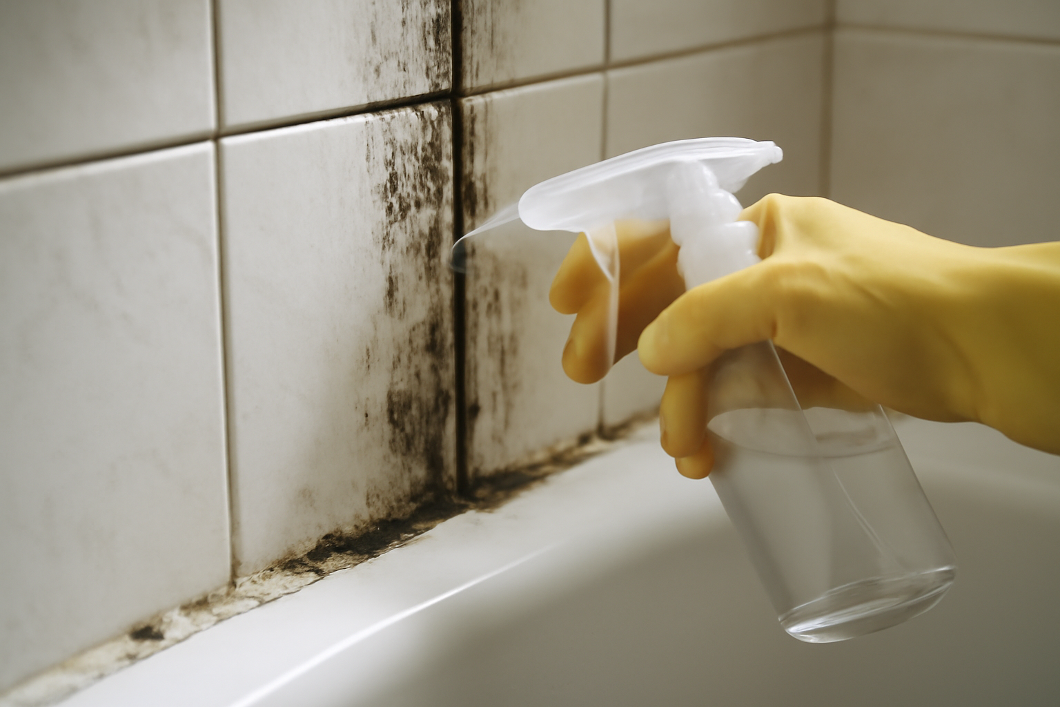 Enlever la moisissure salle de bain - traitement des joints au vinaigre et brosse