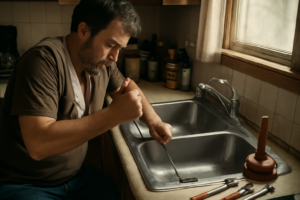 Démonstration pour déboucher le lavabo rapidement — astuce plomberie : ventouse et nettoyage du siphon