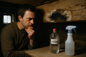 Champignon de la mérule sur bois — traitement naturel au vinaigre blanc