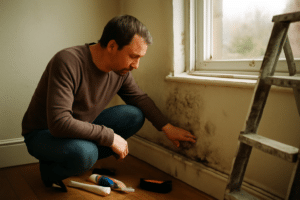 Moisissure noire sur joint de carrelage dans une salle de bain — causes et solutions