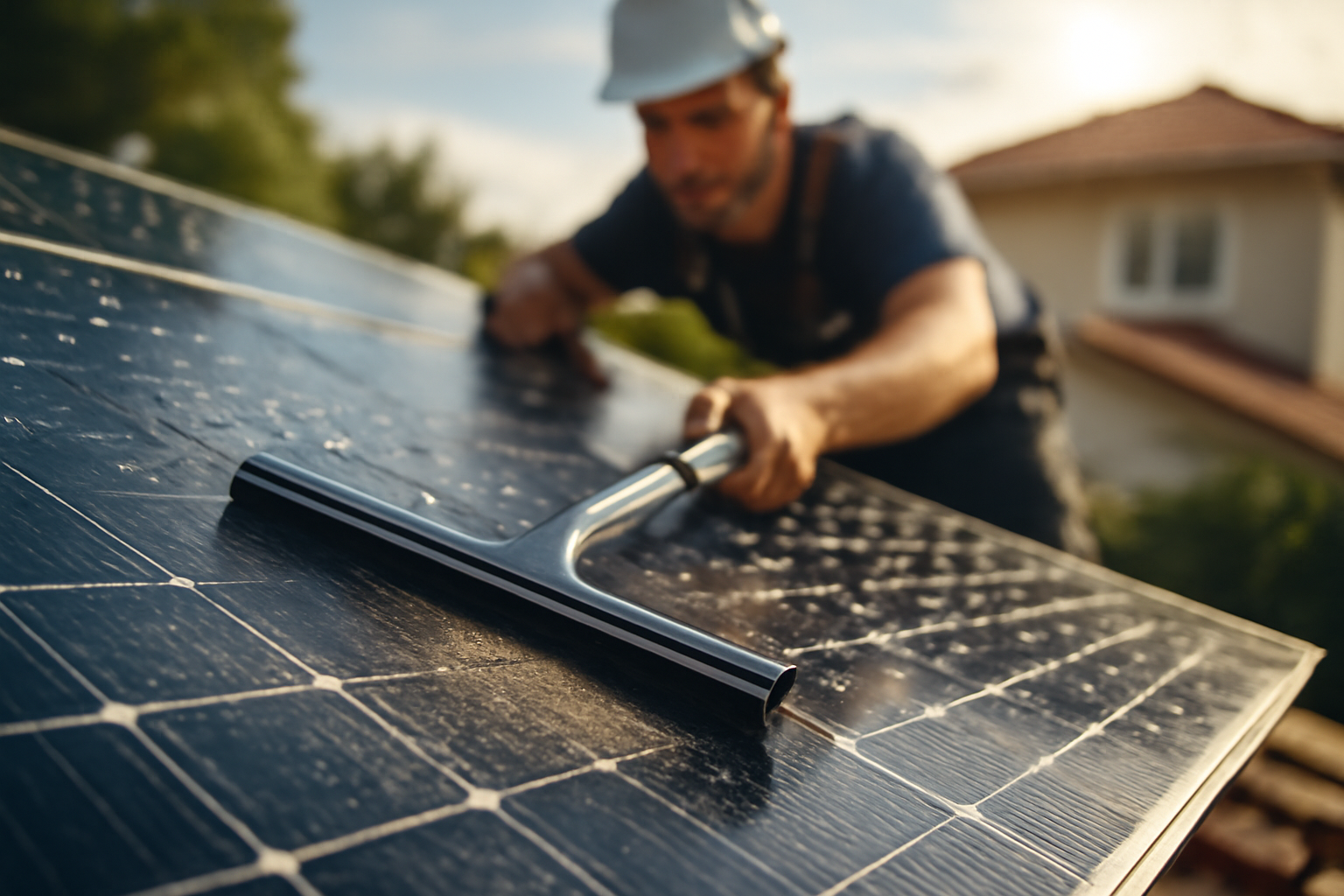 Nettoyage écologique de panneaux photovoltaïques pour éliminer poussière et débris et améliorer l'efficacité