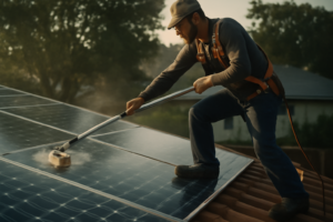 Nettoyer panneaux solaires : intervention professionnelle sur toiture pour optimiser le rendement