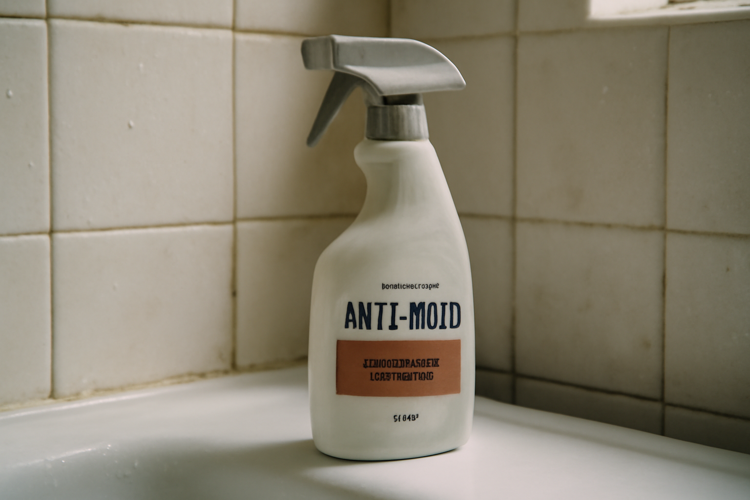 Application du gel anti-moisissure sur joint de carrelage de salle de bain — élimine moisissures et prévient récidive