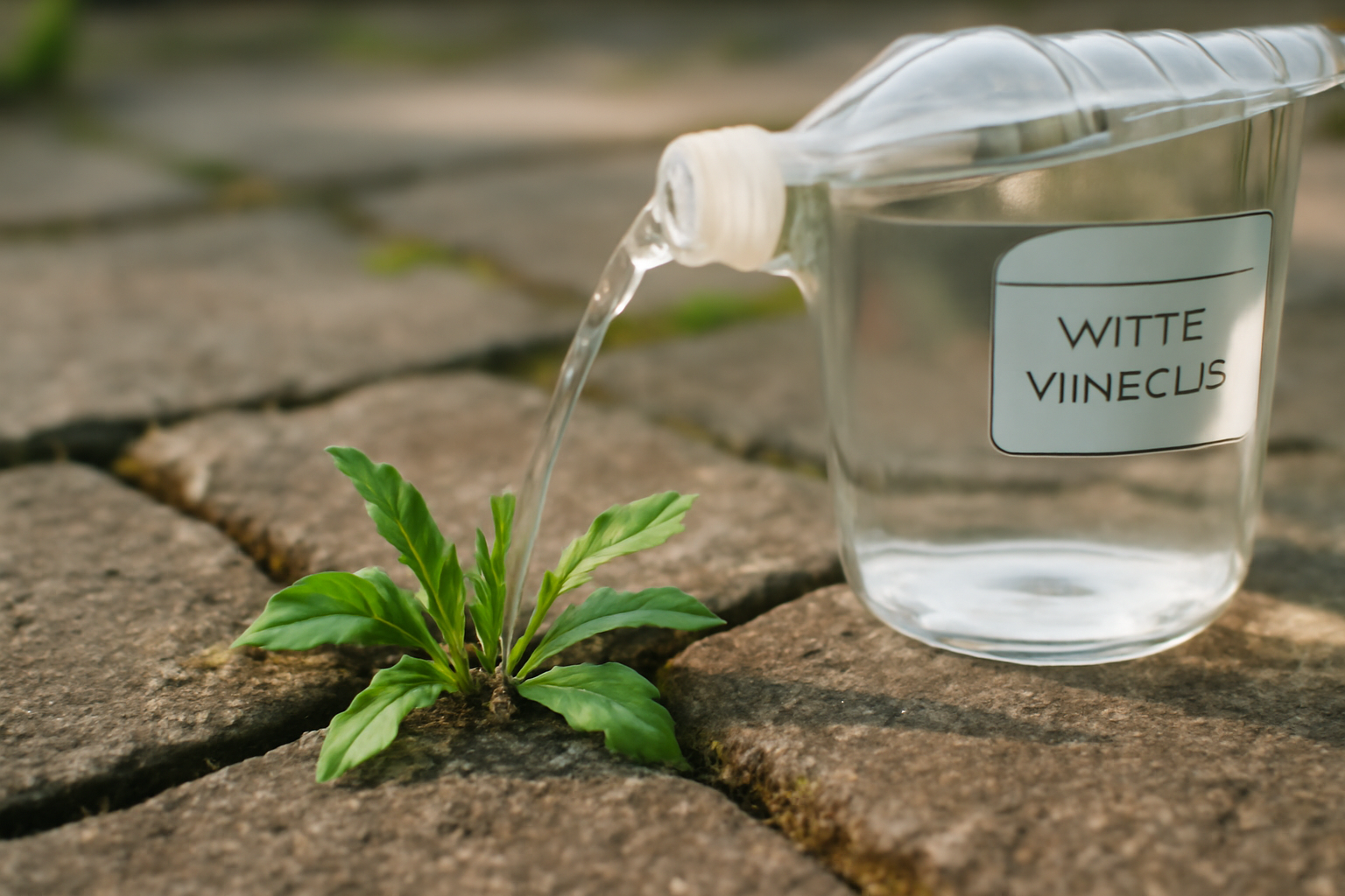Bouteille de vinaigre blanc pour désherbage écologique sans produits chimiques contre les mauvaises herbes