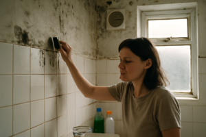Spray anti-moisissure pour salle de bain efficace — élimine taches et protège carrelage, joints et rideau de douche