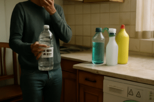 Astuce ménage au vinaigre blanc : bouteille et chiffon pour nettoyer, désinfecter et détartrer naturellement les surfaces