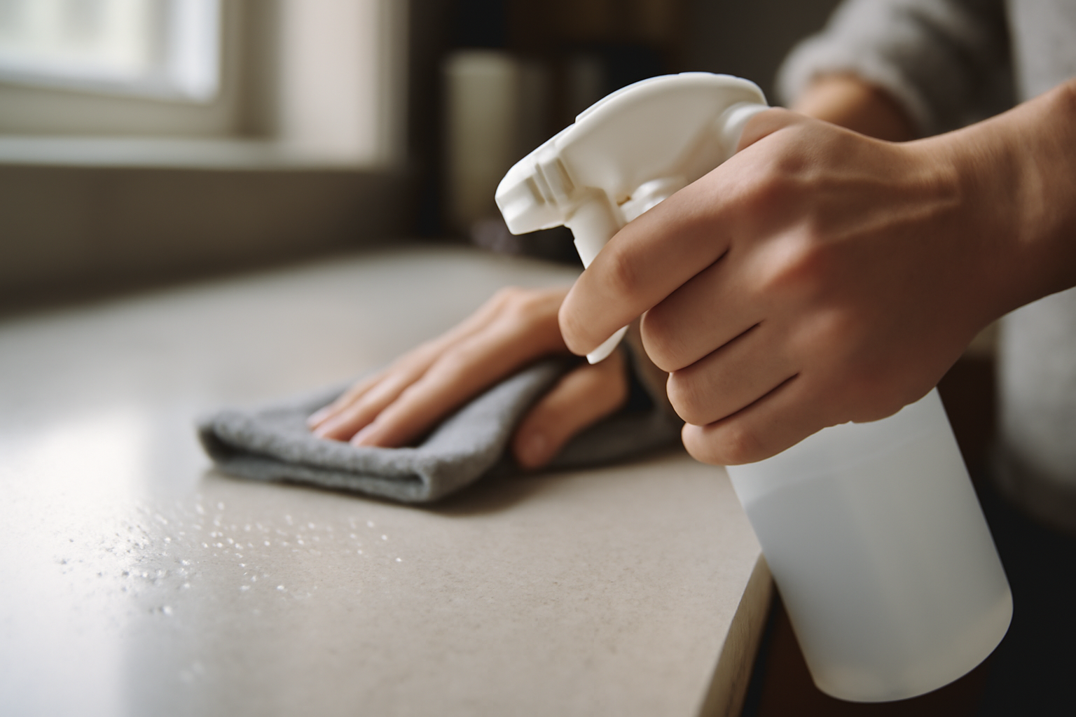 Nettoyage et désinfection rapide du plan de travail avant préparation des aliments