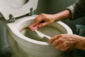 Détartrer les WC : astuce efficace contre le calcaire avec vinaigre blanc et brosse pour un nettoyage en profondeur des toilettes