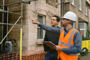 Technicien nettoyant la façade d'une maison à haute pression — service nettoyage façade maison, prix et devis