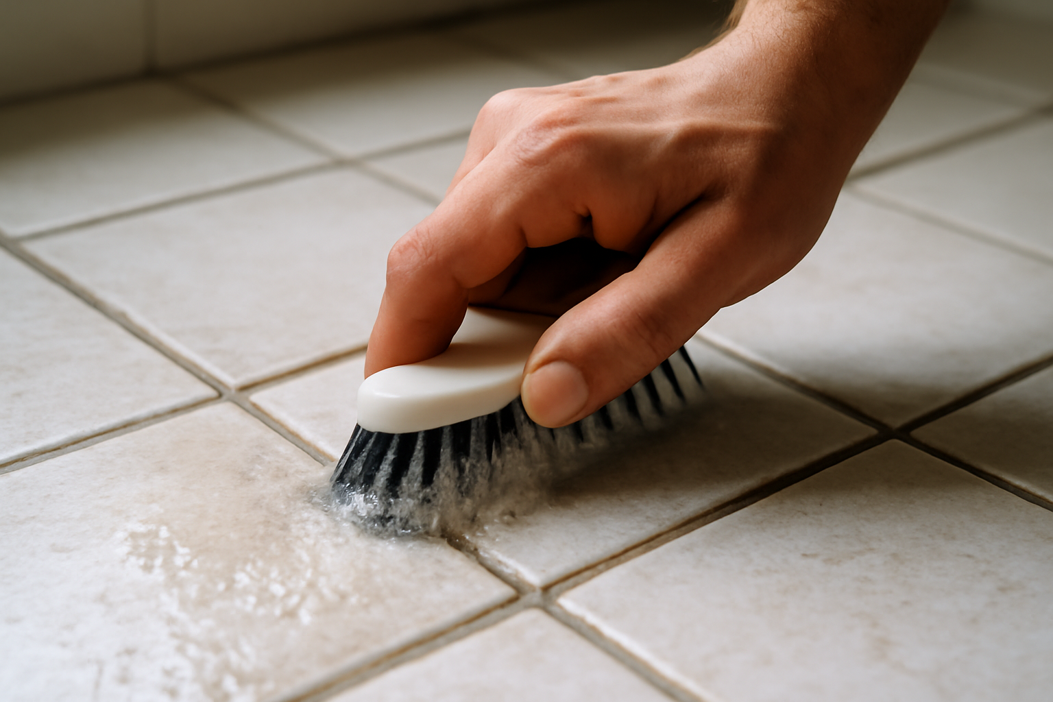 Nettoyer les joints de carrelage : brosse et bicarbonate pour enlever saleté et moisissures