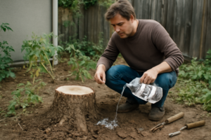 Bouteille de vinaigre blanc écologique pour ménage – nettoyant naturel et sûr autour de l'arbre et du jardin